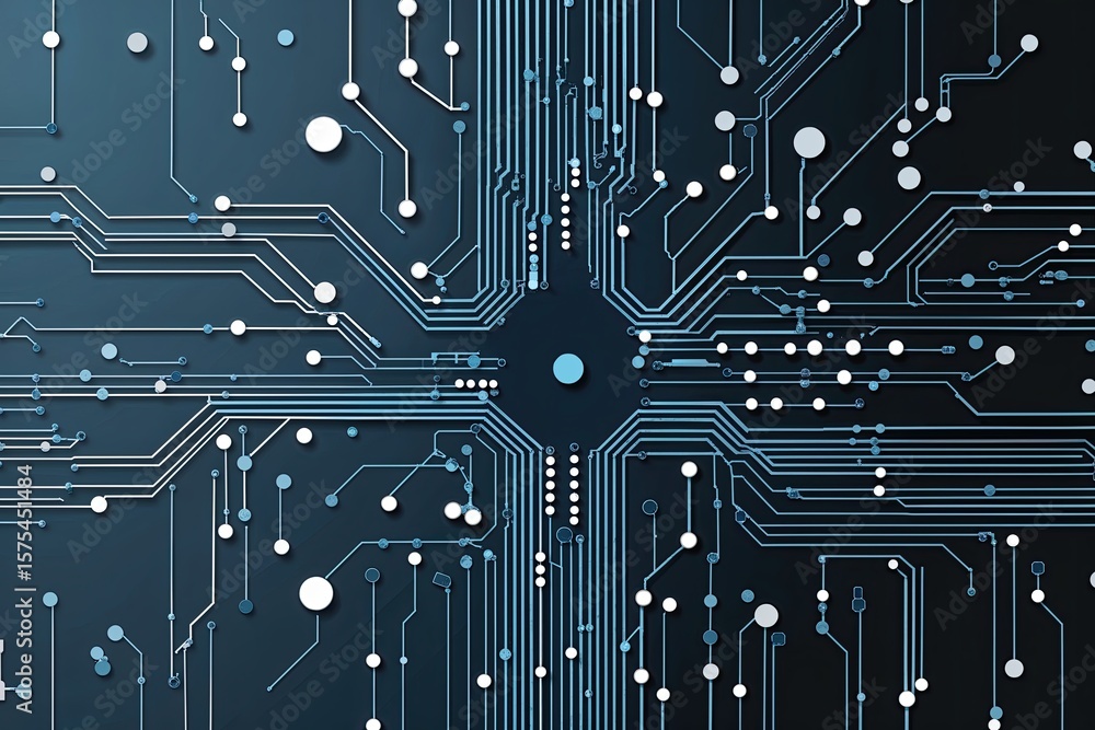 Poster modern abstract circuit design featuring interconnected lines and dots for technology background