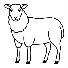 Black and White Illustration of a Farm Sheep for Coloring