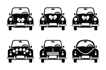 Wedding Car Silhouettes: Illustrative silhouettes of classic cars adorned with festive decorations, symbolizing joyous celebrations and the start of a new journey.