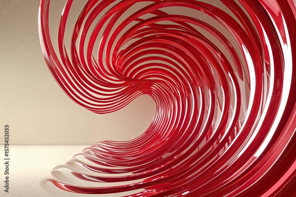 Poster vibrant red ellipses forming a unique wave pattern on a light background