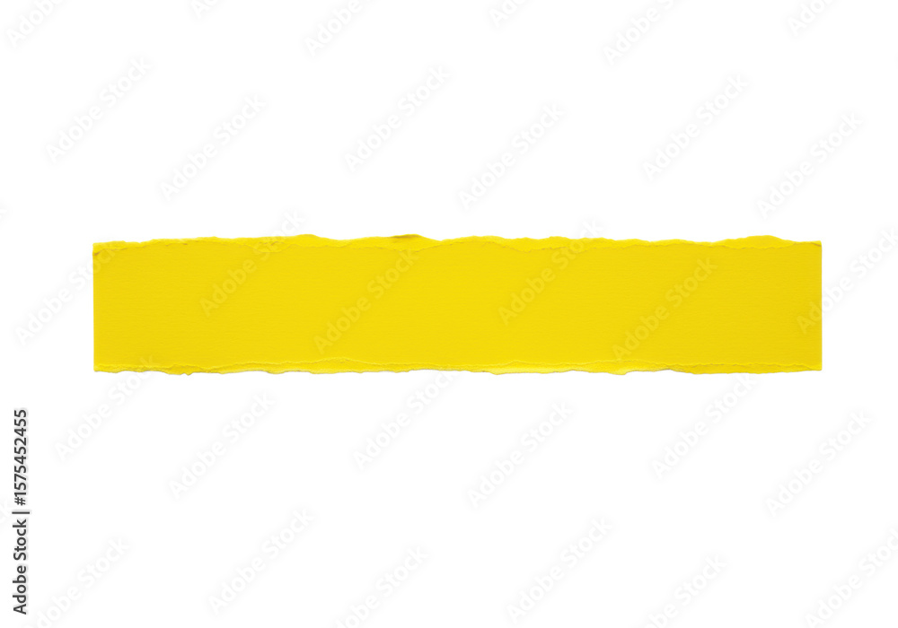 Poster vibrant, saturated yellow paper strip with rough, torn edges, horizontally centered on a transparent