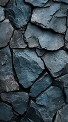 Stone Wall Texture Close-up with Dark Blue and Gray Hues