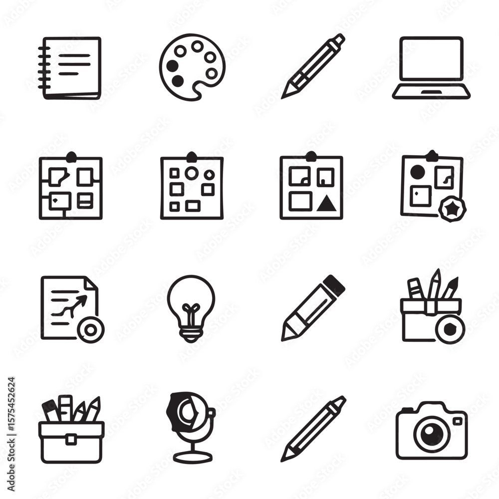 Fototapete collection of various design and creative process elements set of icon