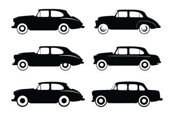 Obraz premium Classic Silhouette Vehicles: A striking collection of classic vehicle silhouettes showcases timeless automotive design in elegant monochrome, perfect for design projects or transport themes.