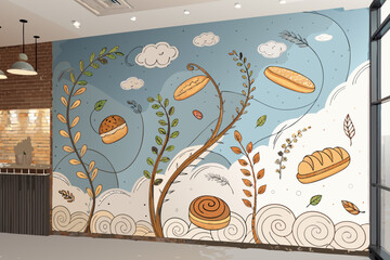 Exquisite Bakery Wall Mural Bread Vines - Bold and Striking Visual Story Perfect for Corporate Commu © takasan