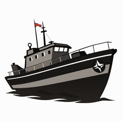 Black silhouette of a world war ii landing craft on a white background