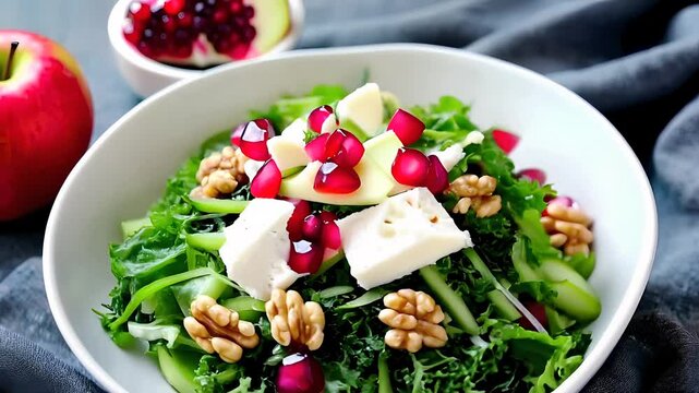 Kale Salad with Feta Cheese and Pomegranate
