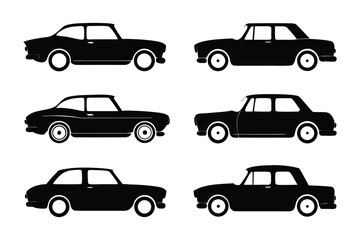 Fototapeta premium Classic Car Silhouette Collection: A striking collection of classic car silhouettes, showcasing the timeless elegance and distinct profiles of iconic automobiles.