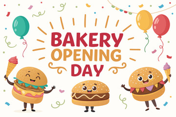 Naklejka premium Stunning Bakery Opening Day with Bun Mascots - Serene and Peaceful Visual Story Great for Editorial 