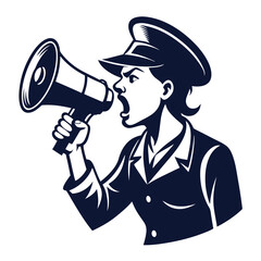 Vintage world war ii propaganda silhouette with a megaphone and shouting figure