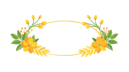 Floral frame vector design with yellow flowers and leaves for wedding invitation