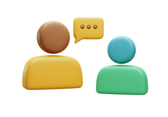 3D Render of Two People Talking with Speech Bubble on Transparent Background