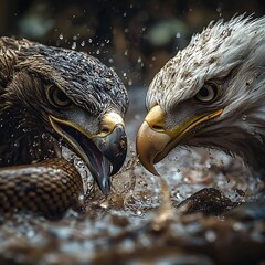 Two Majestic Bald Eagles Locked