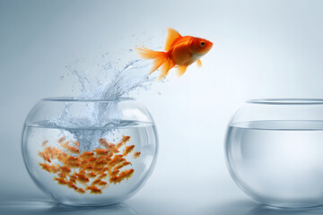 1匹の金魚が飛び跳ねるユニークな魚の行動のコンセプトアート