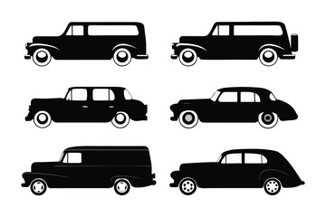 Classic Automobiles Silhouette: A collection of vintage car silhouettes, each representing an era of automotive design, with details captured to highlight their distinct characteristics.