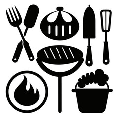 Barbecue grill tools and food icons fork spatula