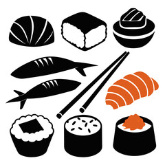Black and orange sushi food shapes with chopsticks japanese cuisine