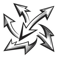 Black and white abstract arrows pointing in different directions graphic