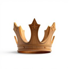 Wooden Crown Illustration on White Background with Detailed Carvings and Light Brown Tones
