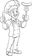 Chef Cartoon Hotdog Sausage Cook Food Man Mascot