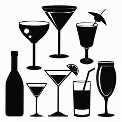 Assorted drink glasses and bottle silhouettes cocktail glass
