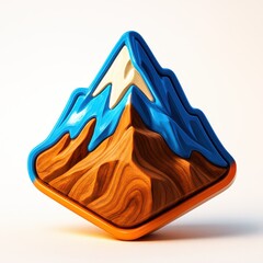 Stylized 3 D Mountain Illustration with Blue Orange and Beige Colors on White Background