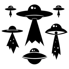 Black flying saucer collection with light beams alien spacecraft extraterrestrial © Md Kazi Rahman