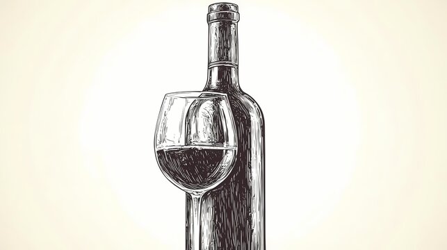 Hand drawn illustration of a wine bottle and glass.