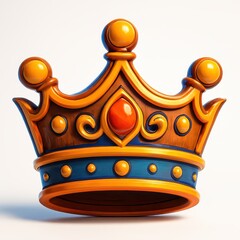 Ornate cartoon crown illustration with orange gems and gold accents on a blue and brown base