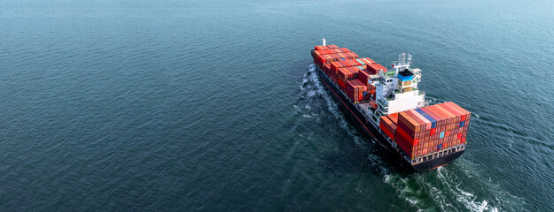 Aerial view Container cargo ship cargo shipping global business logistic import export freight...