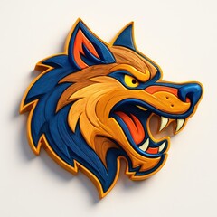 Colorful papercraft wolf head with open mouth showing teeth on a white background animal