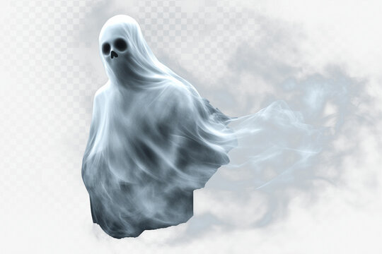 Ethereal Ghost in Smoky Haze A Spooky Digital Illustration of a Spectral Figure - Powered by Adobe