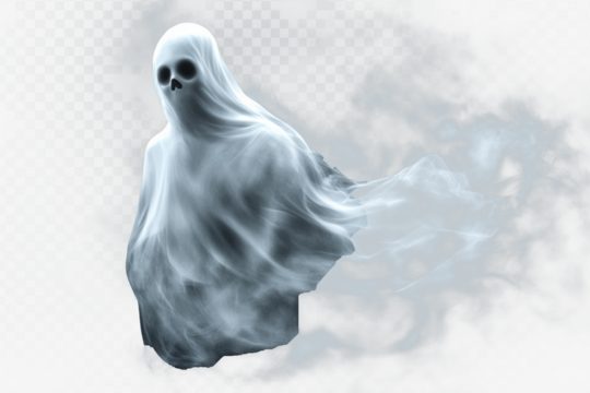 Ethereal Ghost in Smoky Haze A Spooky Digital Illustration of a Spectral Figure