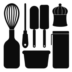 Black silhouettes of baking utensils and containers kitchen tools