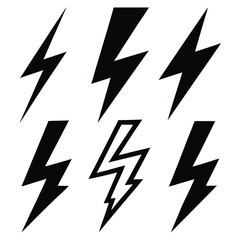 Black lightning bolt symbols on white background thunderbolt