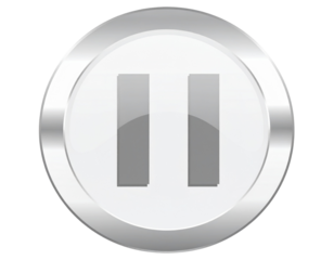 Modern circular interface button with a glossy white center and brushed metallic ring