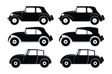Naklejka premium Classic Car Silhouette Collection: A meticulously crafted series of vintage car silhouettes, embodying the enduring charm and iconic design of a bygone era.