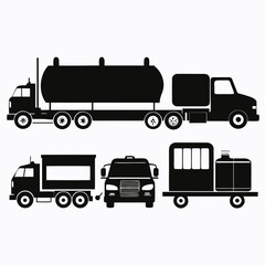 Black silhouettes of various trucks and lorries lorry cargo