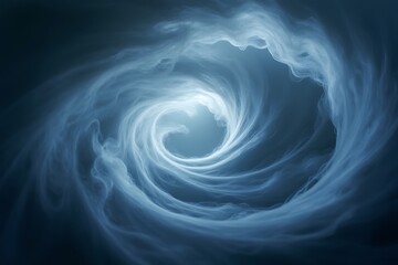 Swirling blue smoke vortex with bright center light white