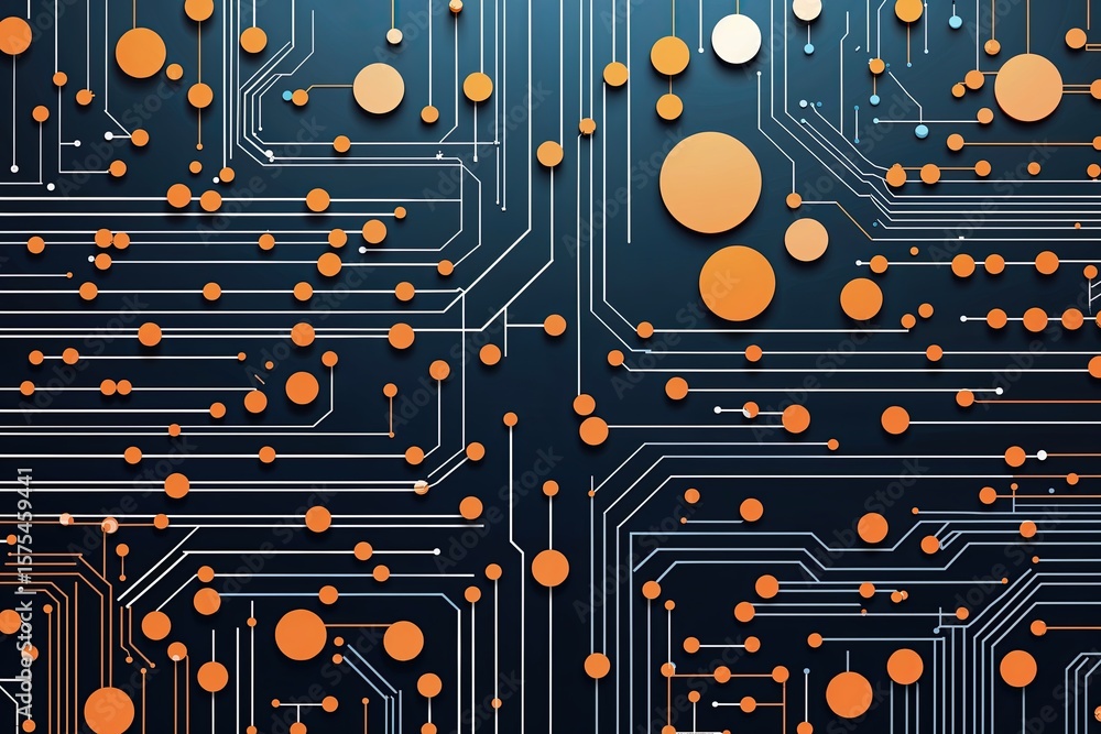 Poster modern abstract circuit design featuring interconnected lines and dots for technology background