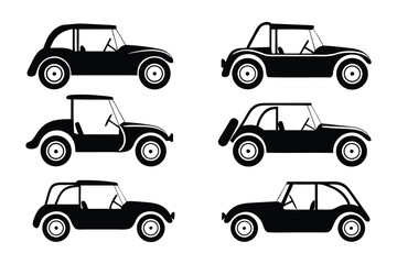 Classic Car Collection Silhouette: A sleek collection of vintage vehicles are presented in a monochrome silhouette, perfect for adding a touch of nostalgia to any project.