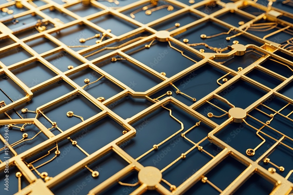 Poster innovative gold circuit framework design with unique electrical linkage patterns for modern landscap