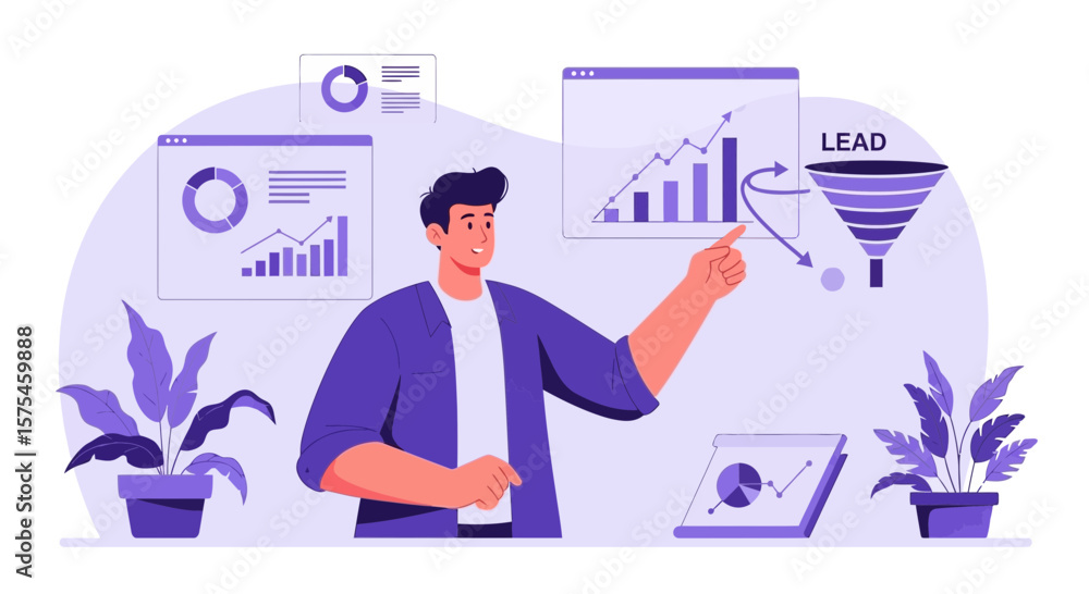 Poster analyzing data to improve performance and increase lead generation success