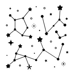 Black zodiac star constellations connected by lines and dots astrology stars © Md Kazi Rahman
