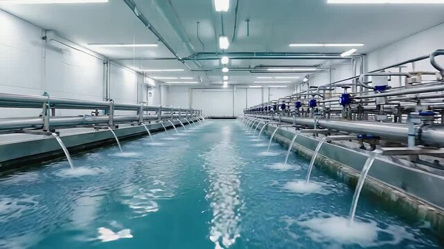 Water treatment plant pouring purified water into reservoir