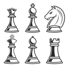 Chess pieces king queen knight bishop rook vector