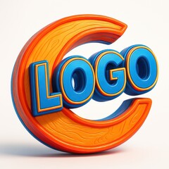 3 D Rendered Logo with Blue and Orange Colors Featuring the Word L O G O on a White Background