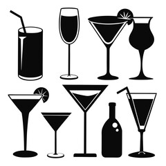 Cocktail and drink glass silhouettes beverage