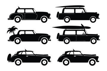 Fototapeta premium Classic Cars Vector Set: a curated set of classic cars illustration in vector format, embodying the timeless charm of automotive design and a spirit of adventure.