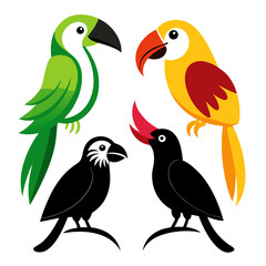 Fototapeta premium Colorful parrots perched on branches macaw toucan